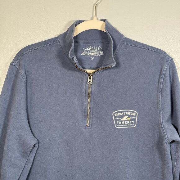 Faherty Quarter Zip Pullover Sweatshirt M Blue Martha’s Vineyard Coastal Patch - Picture 5 of 5